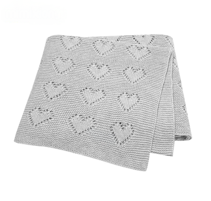 100 % Cotton Luxury Knitted Baby Blanket – Green Eyelet Hearts