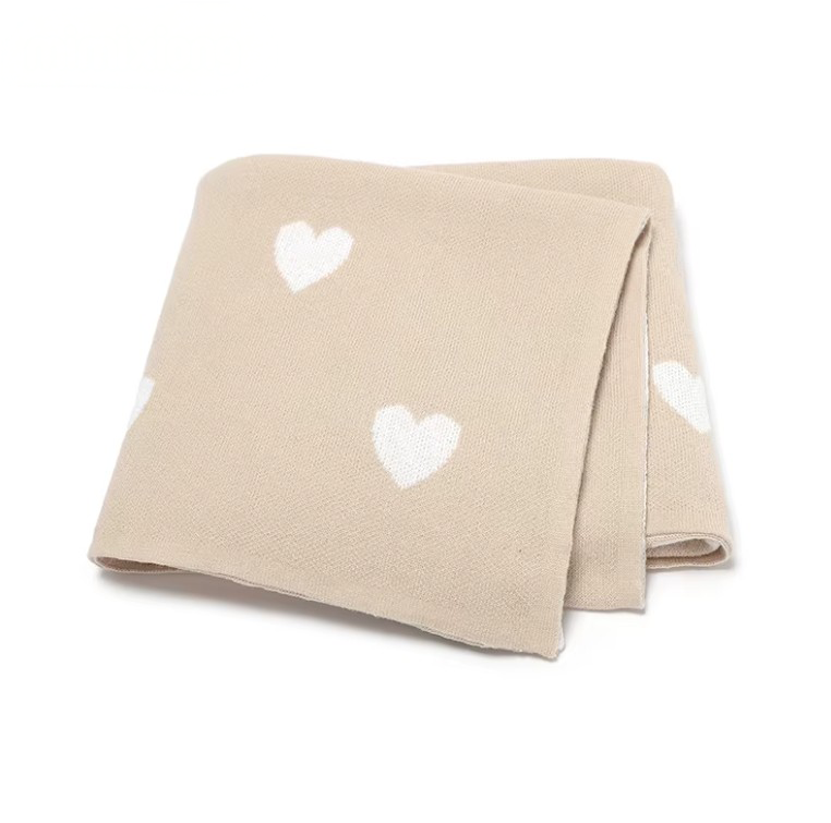 100 % Cotton Luxury Stockinette Baby Blanket – Beige Tender Hearts