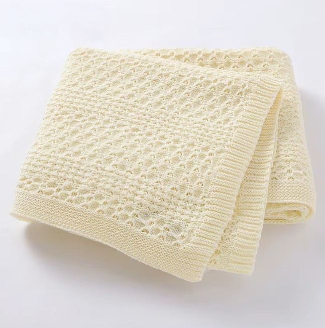 100 % Cotton Luxury Knitted Baby Blanket – Blue Petal Lace