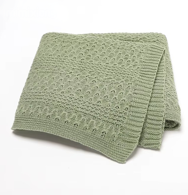 100 % Cotton Luxury Knitted Baby Blanket – Blue Petal Lace