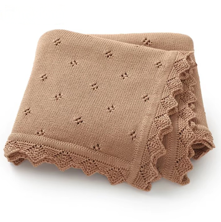 100 % Cotton Luxury Knitted Baby Blanket – White Eyelet Blossom