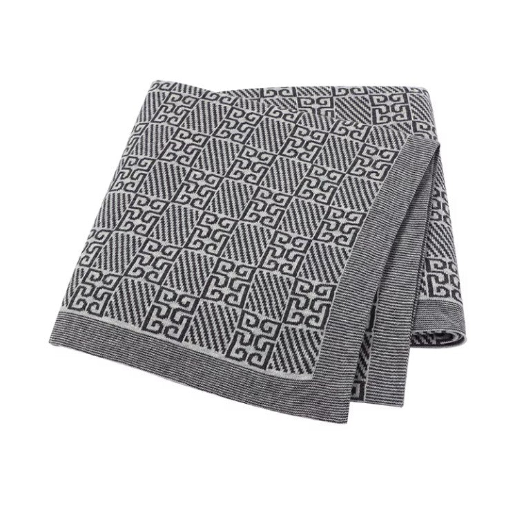 100 % Cotton Luxury Stockinette Baby Blanket – Black Geo Trellis