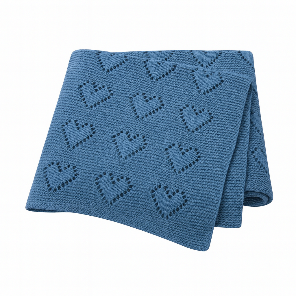 100 % Cotton Luxury Knitted Baby Blanket – Cream Eyelet Hearts