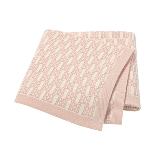 100 % Cotton Luxury Stockinette Baby Blanket – Pink Letter Mosaic