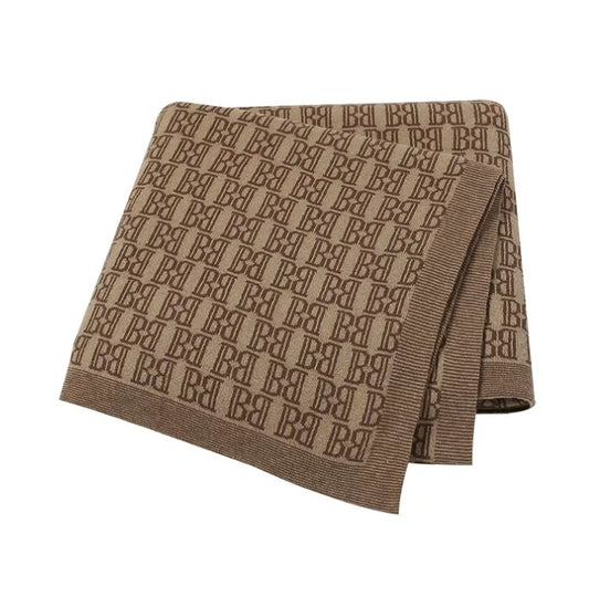 100 % Cotton Luxury Stockinette Baby Blanket – Brown Letter Mosaic