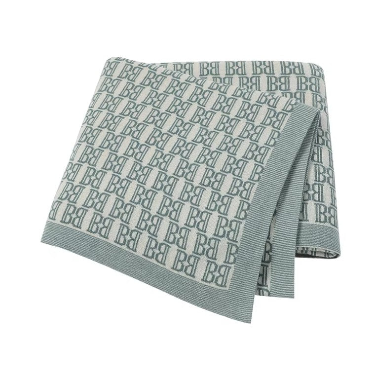 100 % Cotton Luxury Stockinette Baby Blanket – Blue Letter Mosaic