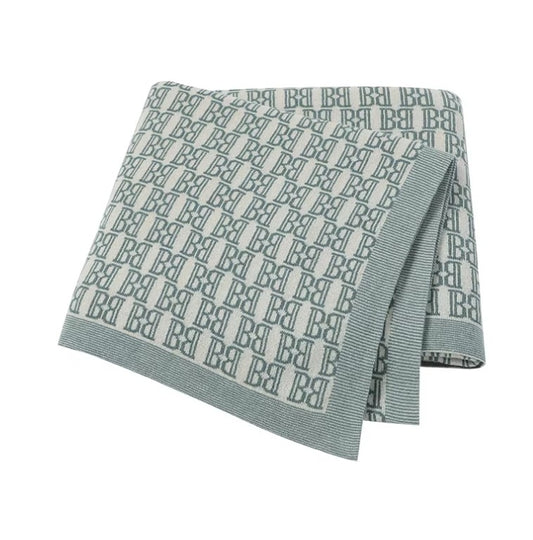 100 % Cotton Luxury Stockinette Baby Blanket – Green Letter Mosaic