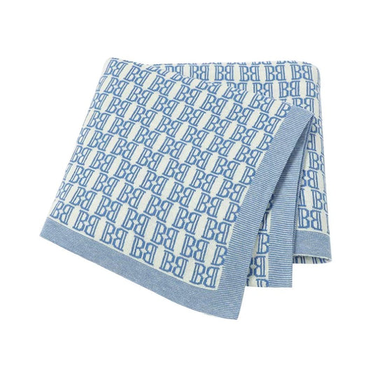 100 % Cotton Luxury Stockinette Baby Blanket – Blue Letter Mosaic