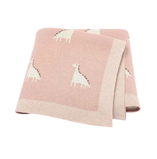 100 % Cotton Luxury Stockinette Baby Blanket – Pink Dino Parade