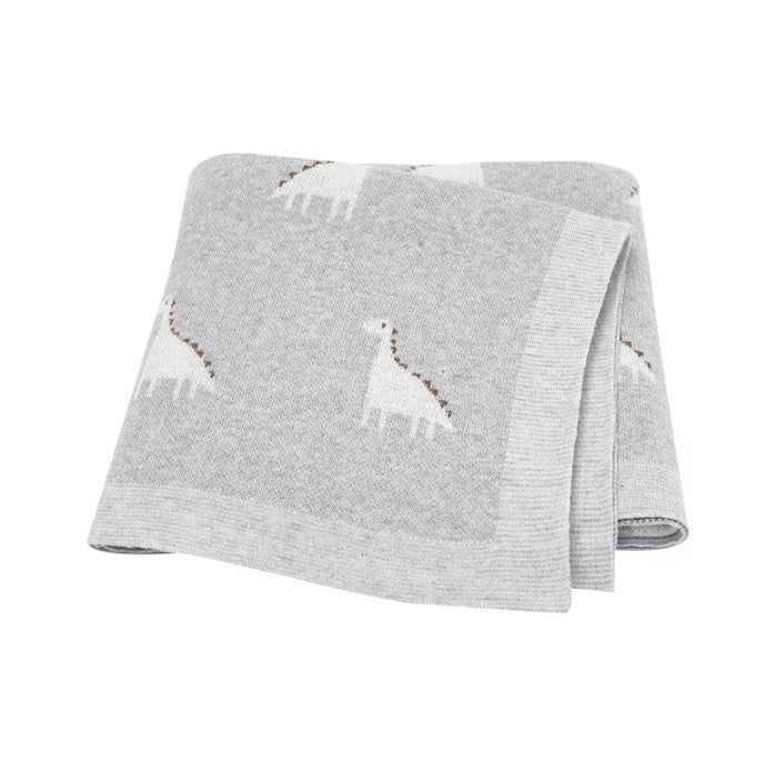 100 % Cotton Luxury Stockinette Baby Blanket – Beige Dino Parade