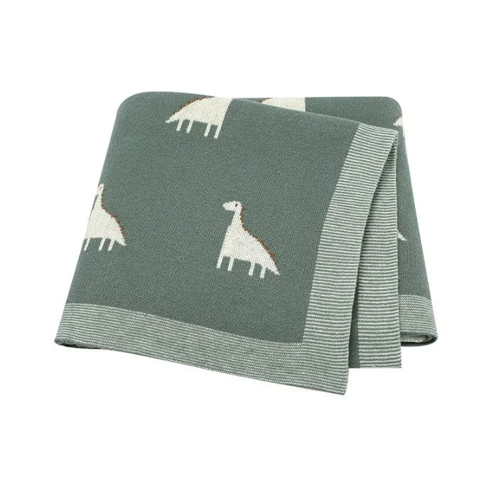 100 % Cotton Luxury Stockinette Baby Blanket – Beige Dino Parade