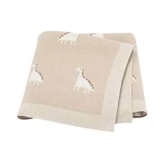 100 % Cotton Luxury Stockinette Baby Blanket – Beige Dino Parade