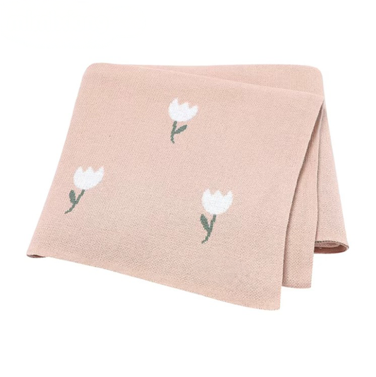 100 % Cotton Luxury Stockinette Baby Blanket – Pink Tulip Garden