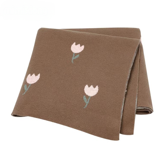 100 % Cotton Luxury Stockinette Baby Blanket – Brown Tulip Garden