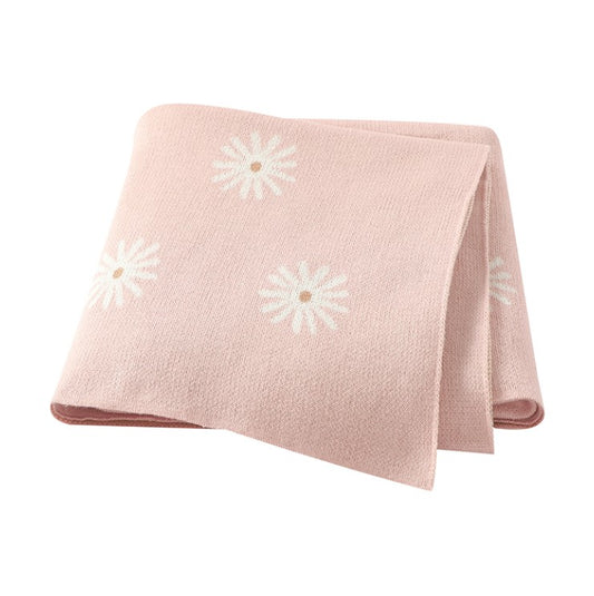 100 % Cotton Luxury Stockinette Baby Blanket – Pink Daisy Meadow
