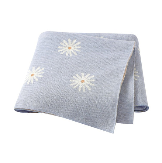 100 % Cotton Luxury Stockinette Baby Blanket – Blue Daisy Meadow