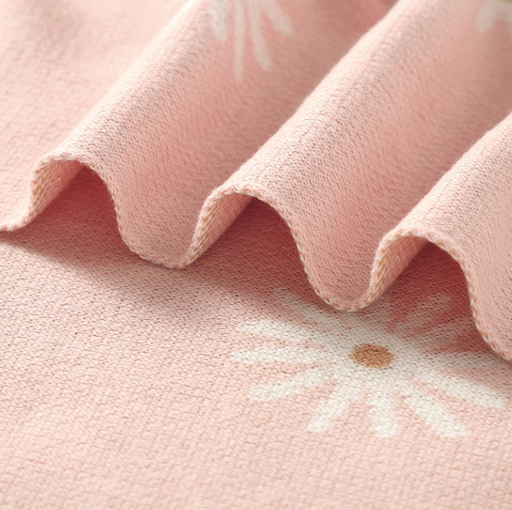 100 % Cotton Luxury Stockinette Baby Blanket – Blue Daisy Meadow