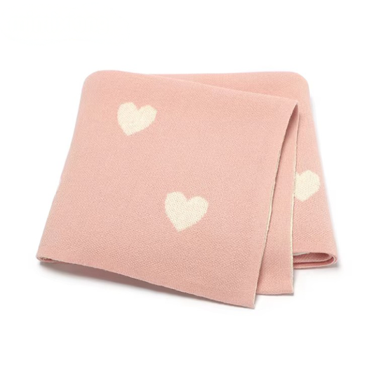 100 % Cotton Luxury Stockinette Baby Blanket – Pink Tender Hearts