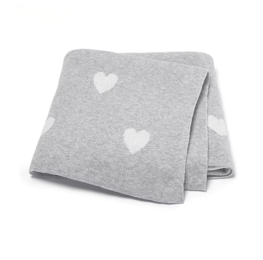 100 % Cotton Luxury Stockinette Baby Blanket – Grey Tender Hearts