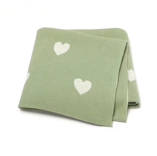 100 % Cotton Luxury Stockinette Baby Blanket – Green Tender Hearts