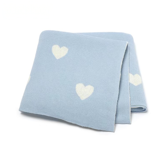 100 % Cotton Luxury Stockinette Baby Blanket – Blue Tender Hearts