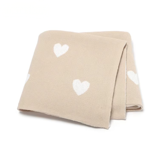 100 % Cotton Luxury Stockinette Baby Blanket – Beige Tender Hearts