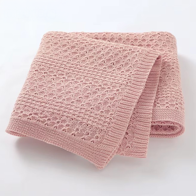 100 % Cotton Luxury Knitted Baby Blanket – Blue Petal Lace