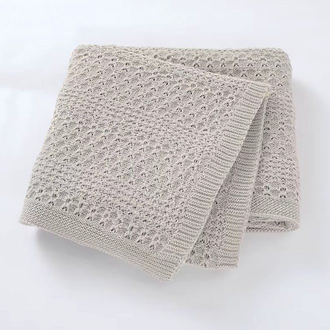 100 % Cotton Luxury Knitted Baby Blanket – Blue Petal Lace