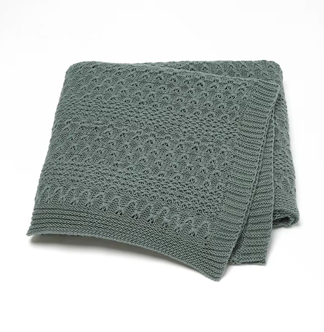 100 % Cotton Luxury Knitted Baby Blanket – Blue Petal Lace