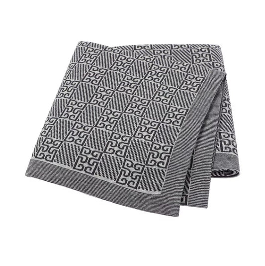 100 % Cotton Luxury Stockinette Baby Blanket – Black Geo Trellis