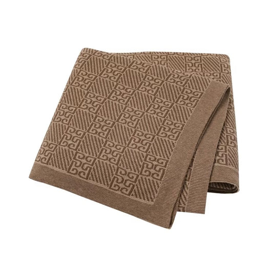 100 % Cotton Luxury Stockinette Baby Blanket – Brown Geo Trellis