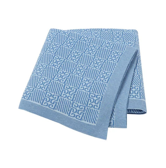 100 % Cotton Luxury Stockinette Baby Blanket – Blue Geo Trellis