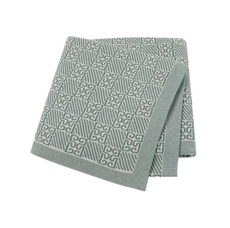100 % Cotton Luxury Stockinette Baby Blanket – Black Geo Trellis