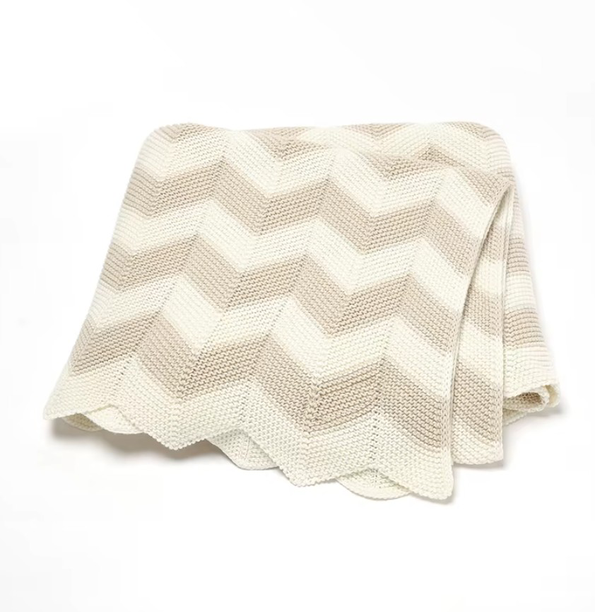 100 % Cotton Luxury Knitted Baby Blanket – Grey Ripple