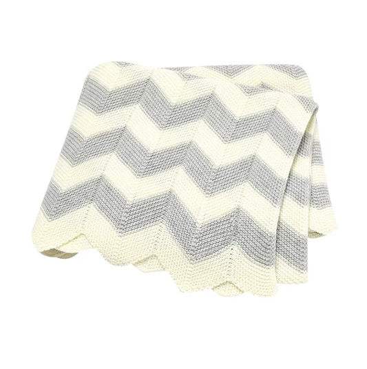 100 % Cotton Luxury Knitted Baby Blanket – Grey Ripple
